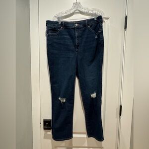 Express Dark Blue Boyfriend Jeans with Knee Distress
